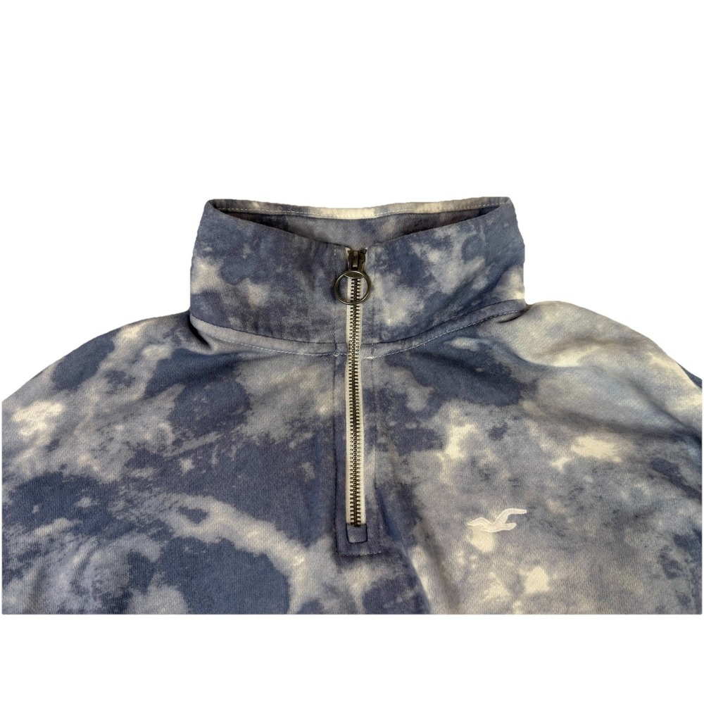 Hollister Blue Tie Dye Cropped Quarter Zip Sweatshirt S Pullover Cozy Y2K Casual - Picture 8 of 11